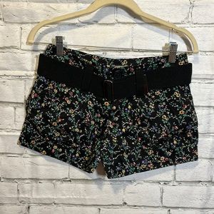American Rag Black Floral Belted Shorts